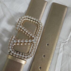 Valentino Garavani Gold & Black Belt Silver Sparkle Buckle